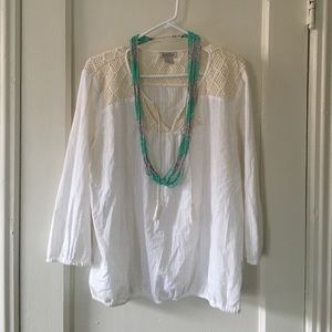 Lucky Brand White 3/4 Sleeve Top