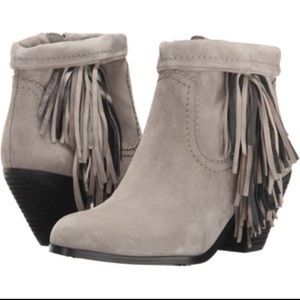 Sam Edelman grey suede fringe booties