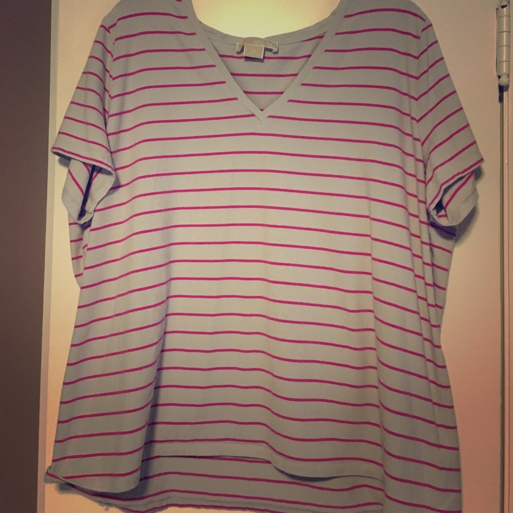 Michael Kors pink and gray striped tee