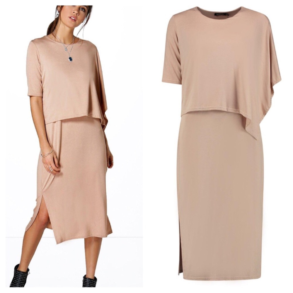 Boohoo NWT Kayla Split Double Layer Midi Dress