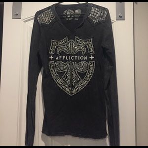 Large Affliction long sleeve tee with rhinestones