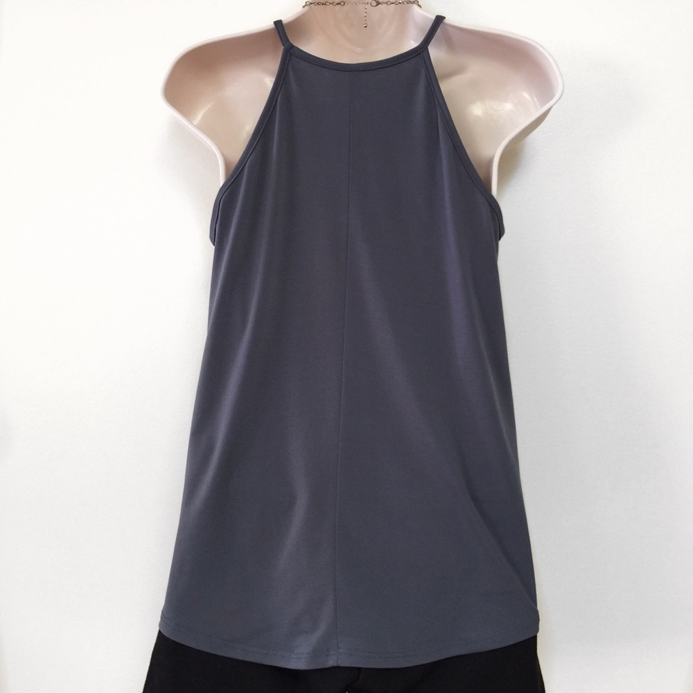 GRAY HALTER TOP W/ MESH CHEST - Picture 3 of 4