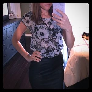 Black & gray sheer flower blouse