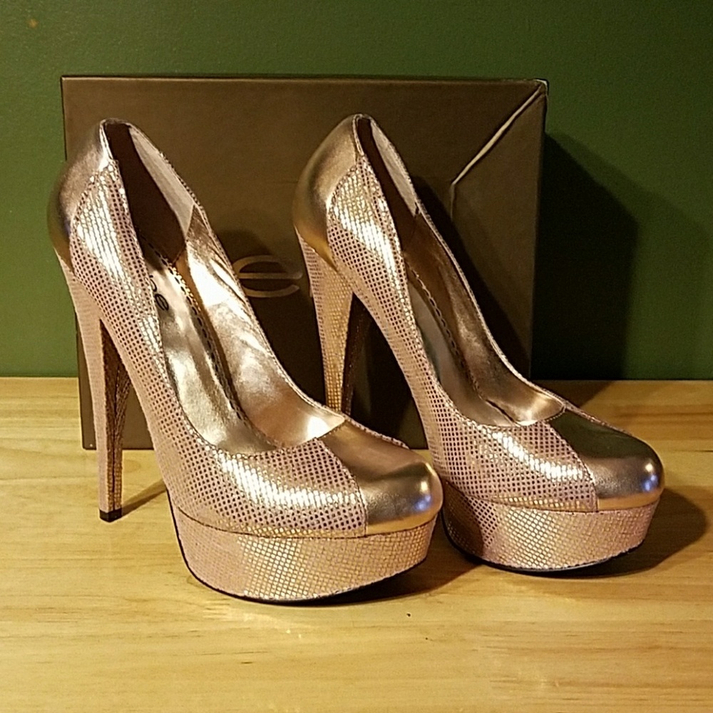 Pink and Gold Bebe Platforms 8.5