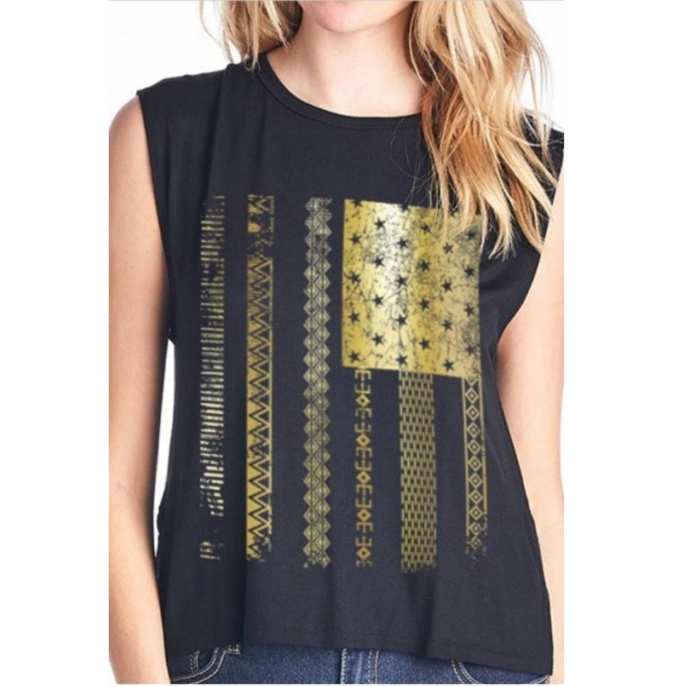 Boutique high-low Metallic American Flag Tank