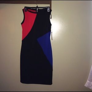 Red, black & royal blue dress.