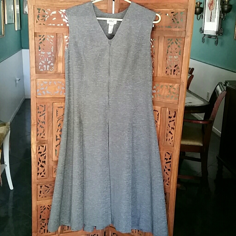 Vintage Gray Pleated Shift Dress
