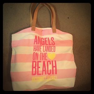 Pink and white tote