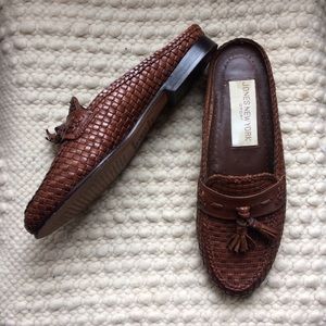 Woven Leather Loafer Tassel Slides Slip-On size 6