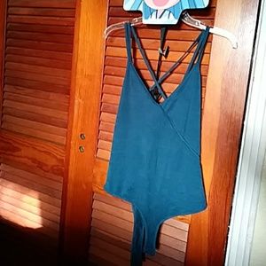 Blue faux suede bodysuit