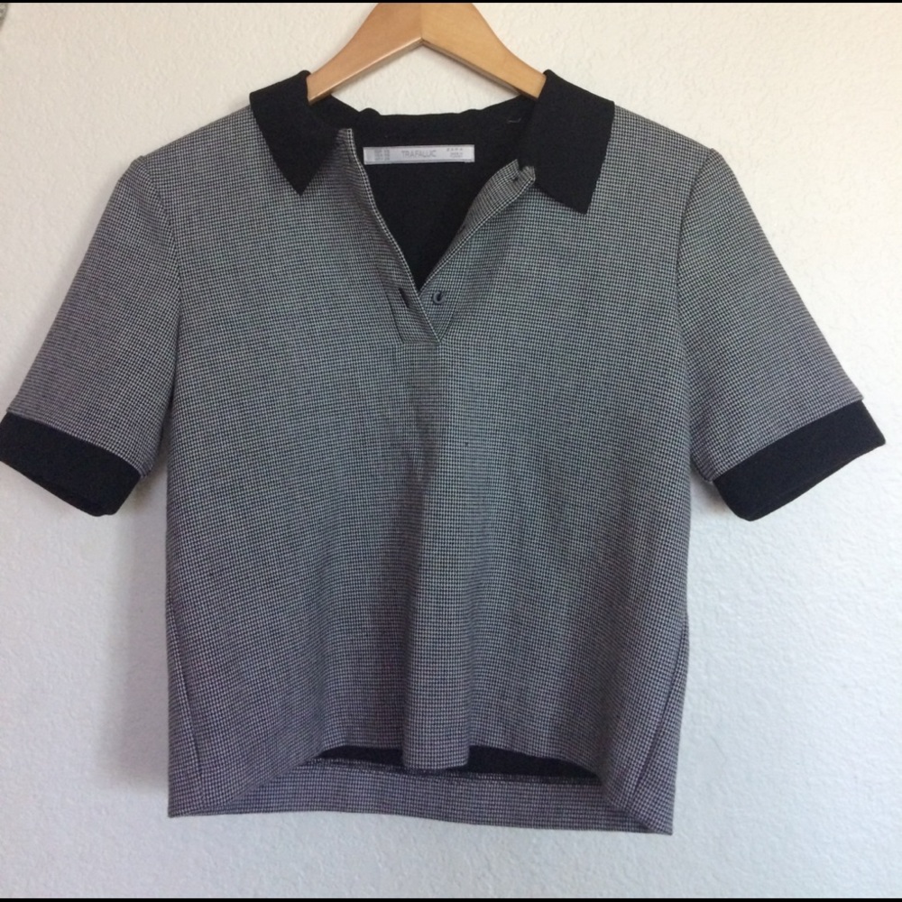 Zara houndstooth crop polo