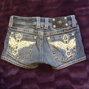 Miss Me Angel Wing Bling Rhinestone Shorts Denim