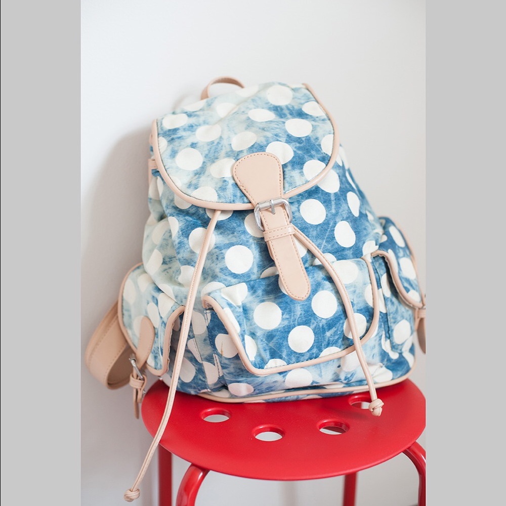 Light blue polka dot backpack