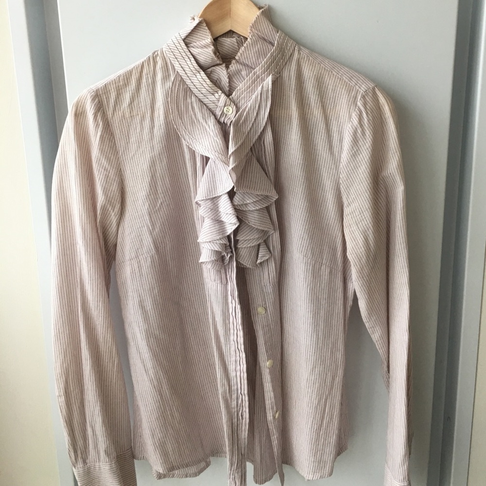 J Crew Oxford Ruffle Button-Up Blouse