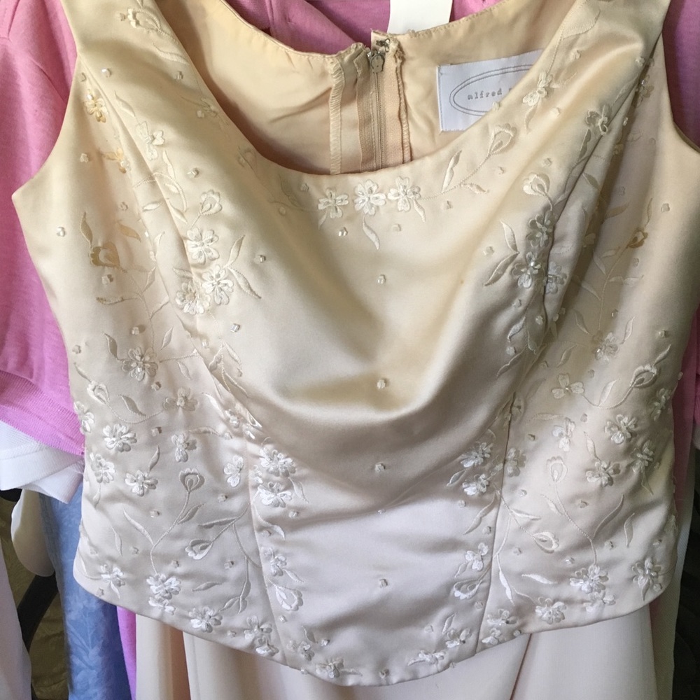 cream two piece evening gown