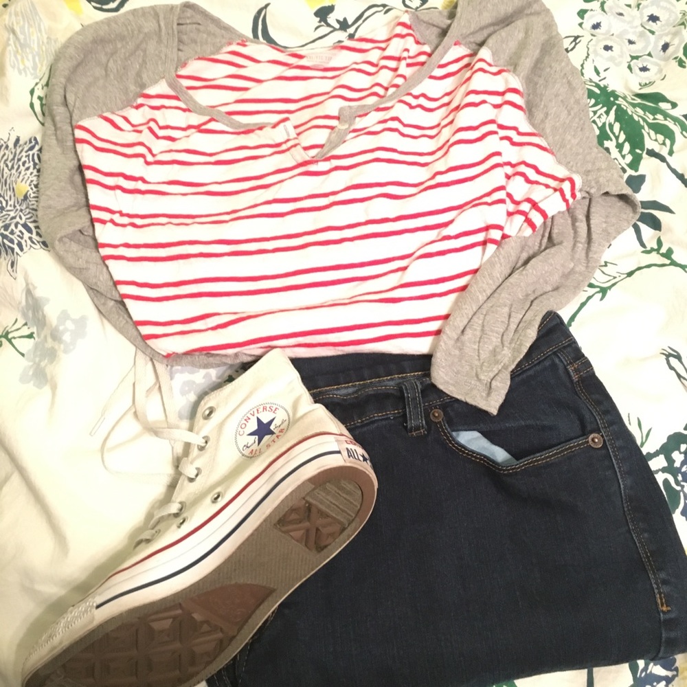 Striped Baseball style 3/4 length Top