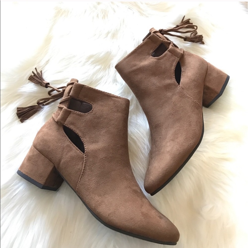 Cognac Tobacco Fringe Tassel Chic Ankle Booties - Picture 4 of 4