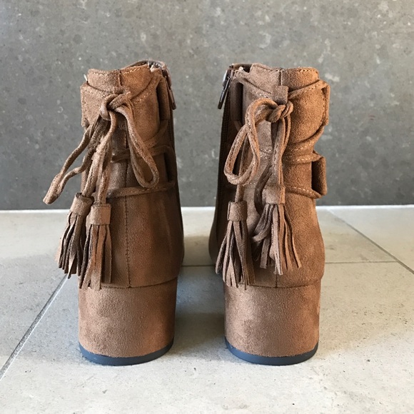 Cognac Tobacco Fringe Tassel Chic Ankle Booties - Picture 3 of 4