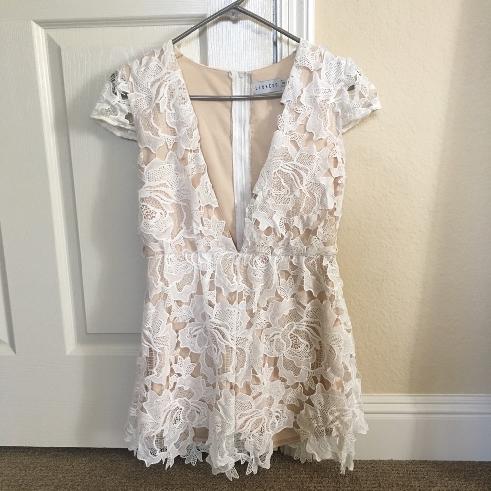 White lace plunge romper