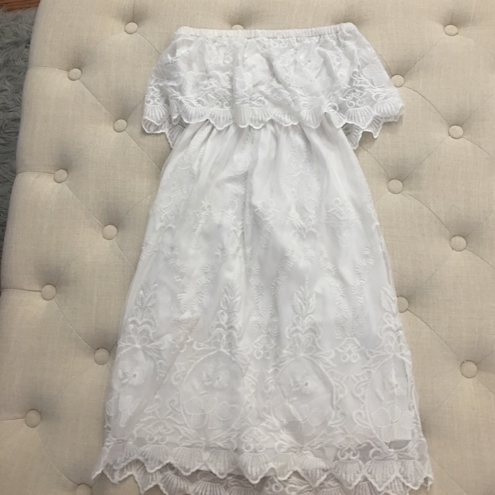 White lace tube top dress with cut out back!!