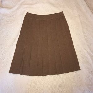 Brown Pleated A-line Skirt