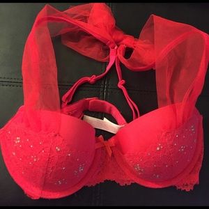 Victoria's Secret Lace Bow Halter Style Red Bra