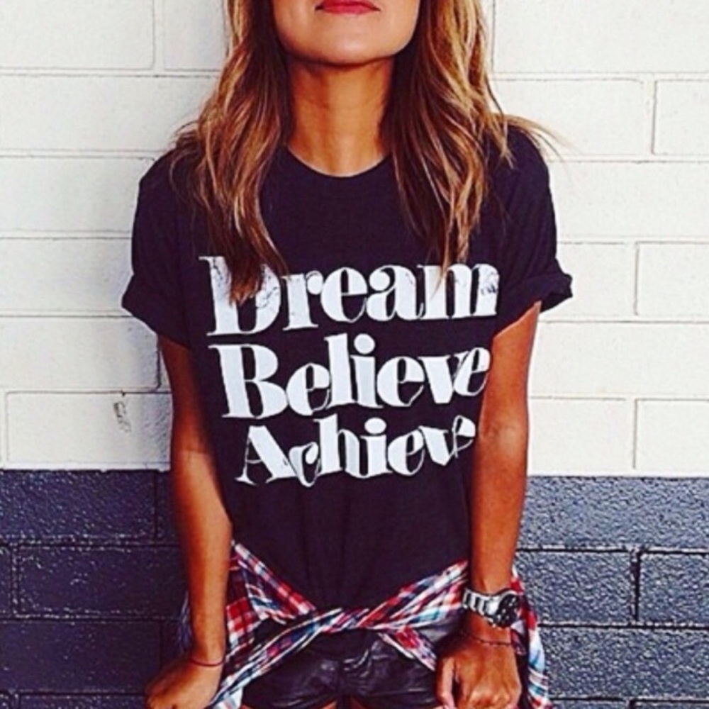 Dream Believe Achieve Black Boyfriend Tees NWT 💜