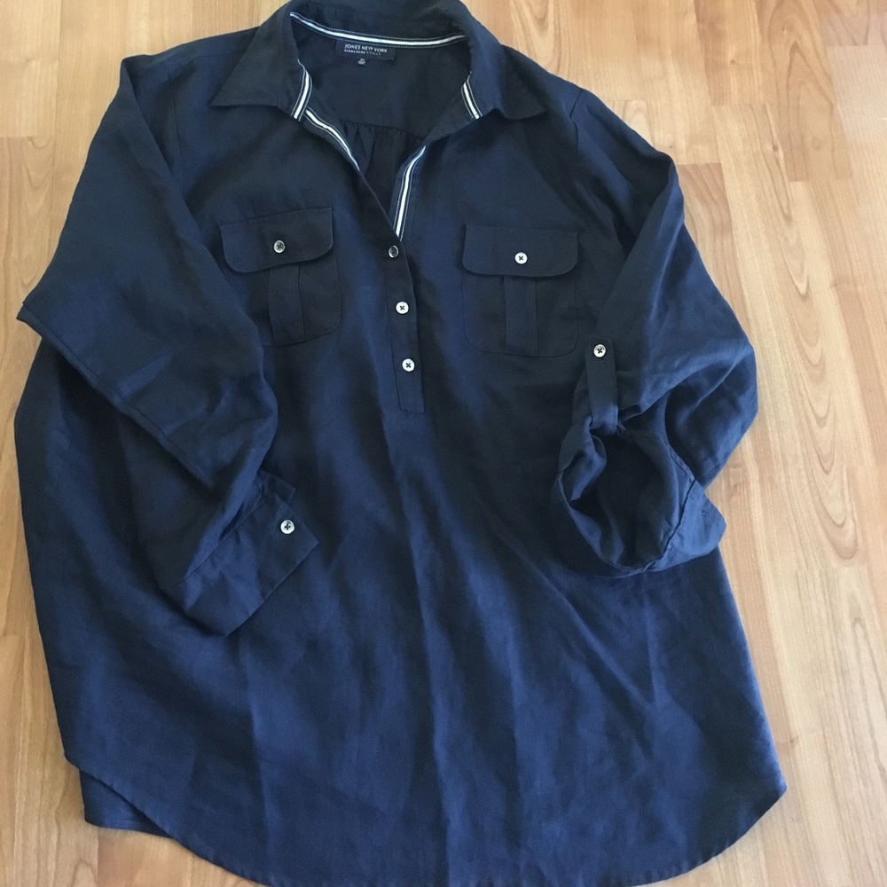 Navy Blue Linen blouse