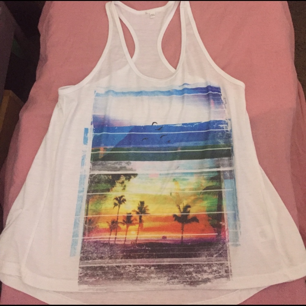 Beach sunset graphics tank top