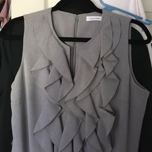 gray ruffled Calvin Klein sheath dress