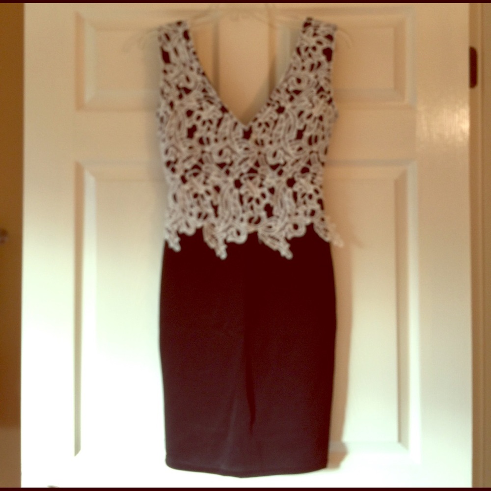 NWOT Black with White Lace Bodycon Dress