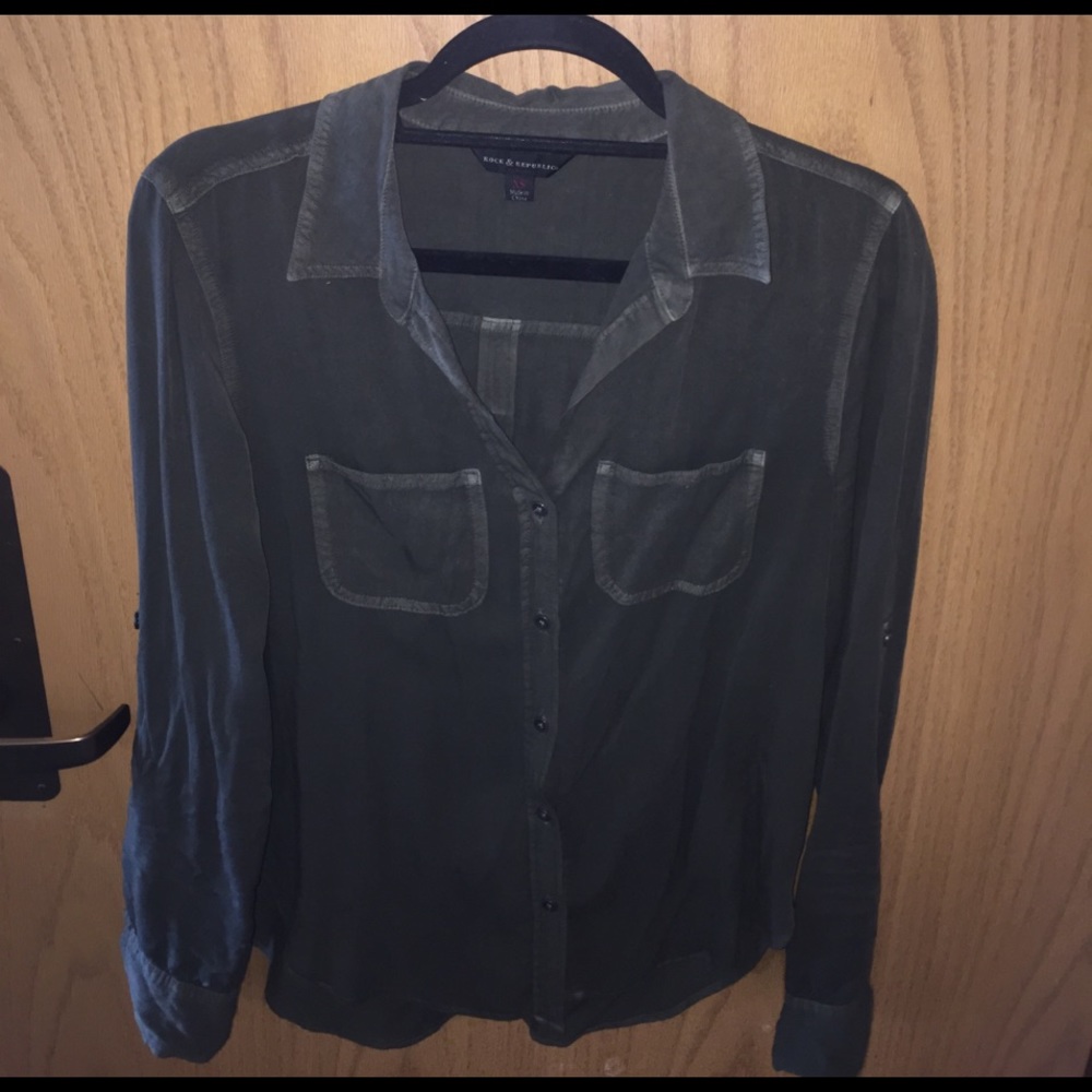 Business casual olive button down