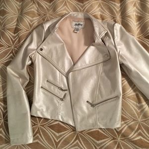 Zipper accent, pearl colored, faux leather jacket