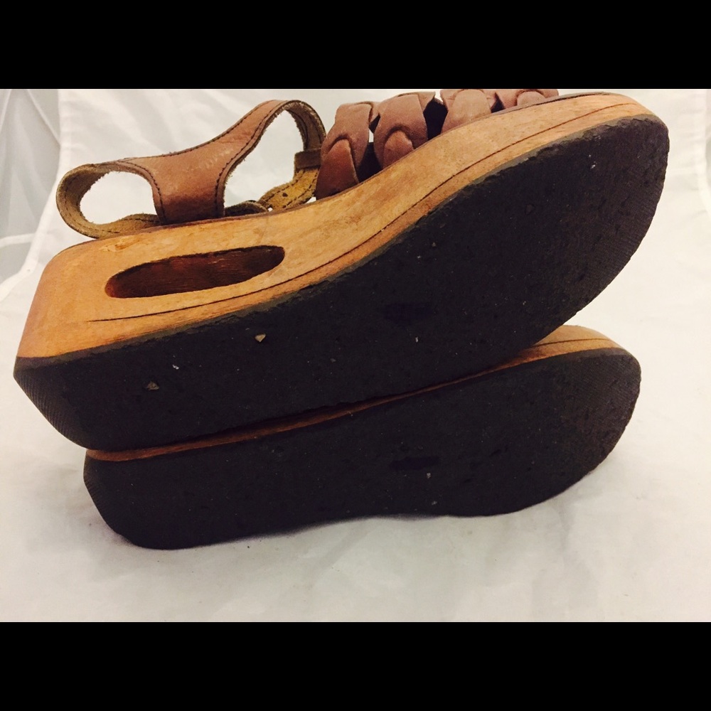 SOLD 70s Sandals Clogs Platform Wedge Wooden 6.5 - Picture 5 of 5