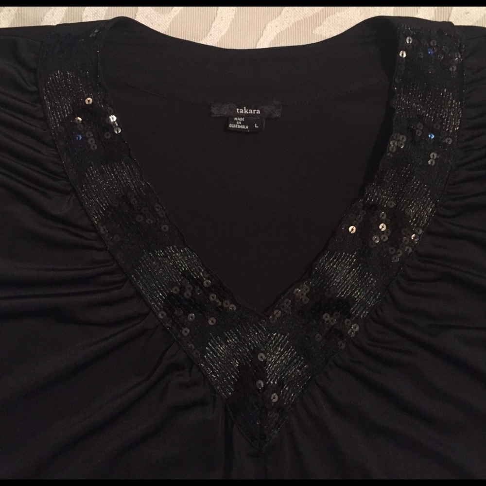 Black Shimmered V-Neck Top