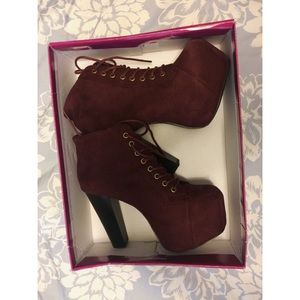 Lace Up Platform Heels - Burgundy