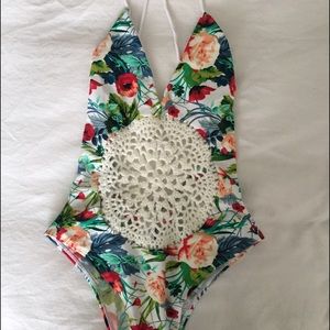 bright colorful 🌈once piece w crochet mid-section