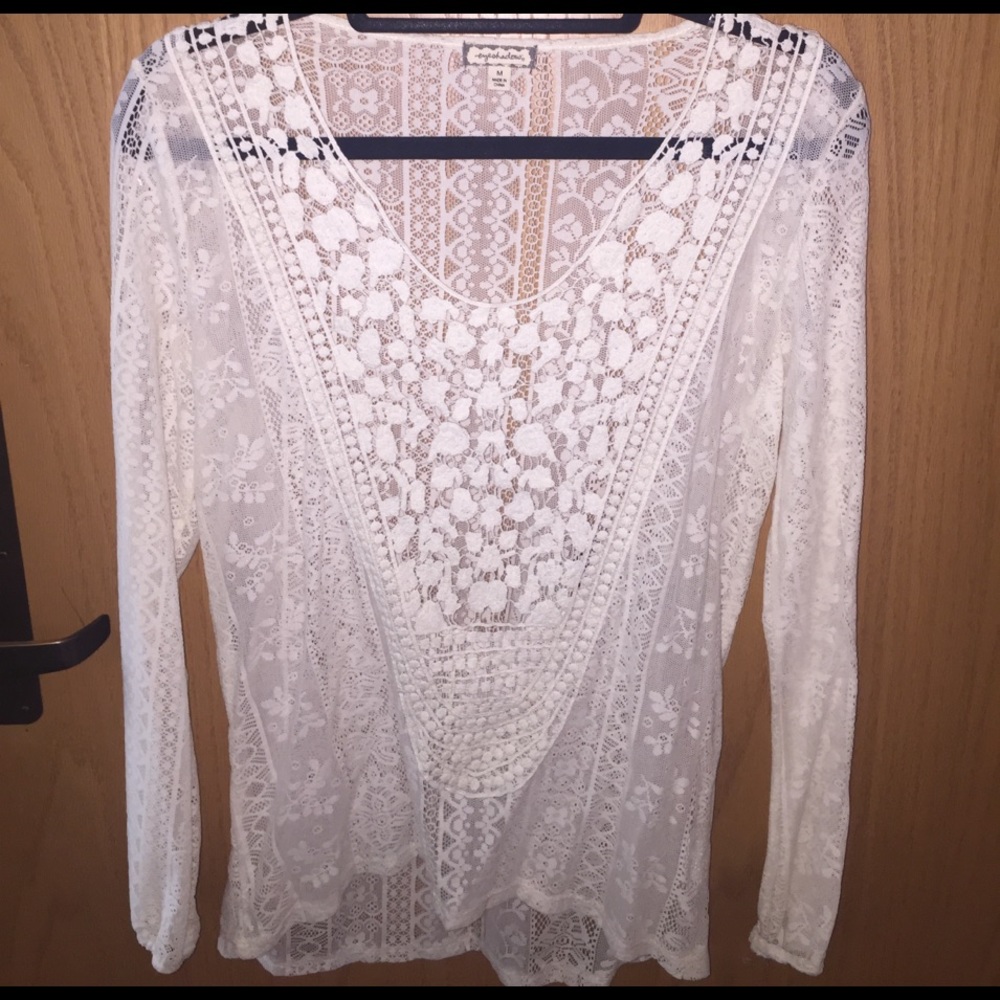 Lace deep neck top