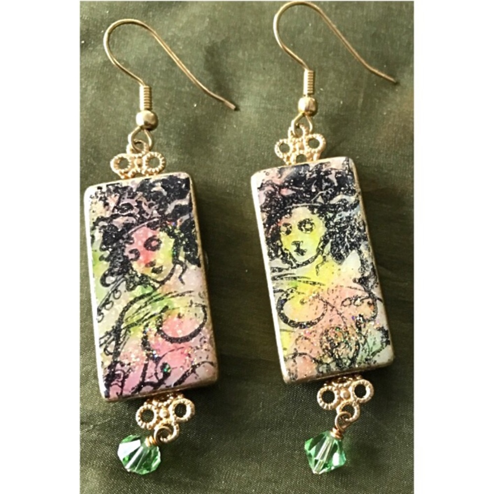 Hand Painted Pierced Earrings NWT
