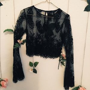 Lace Cropped Top with Flared Sleeves