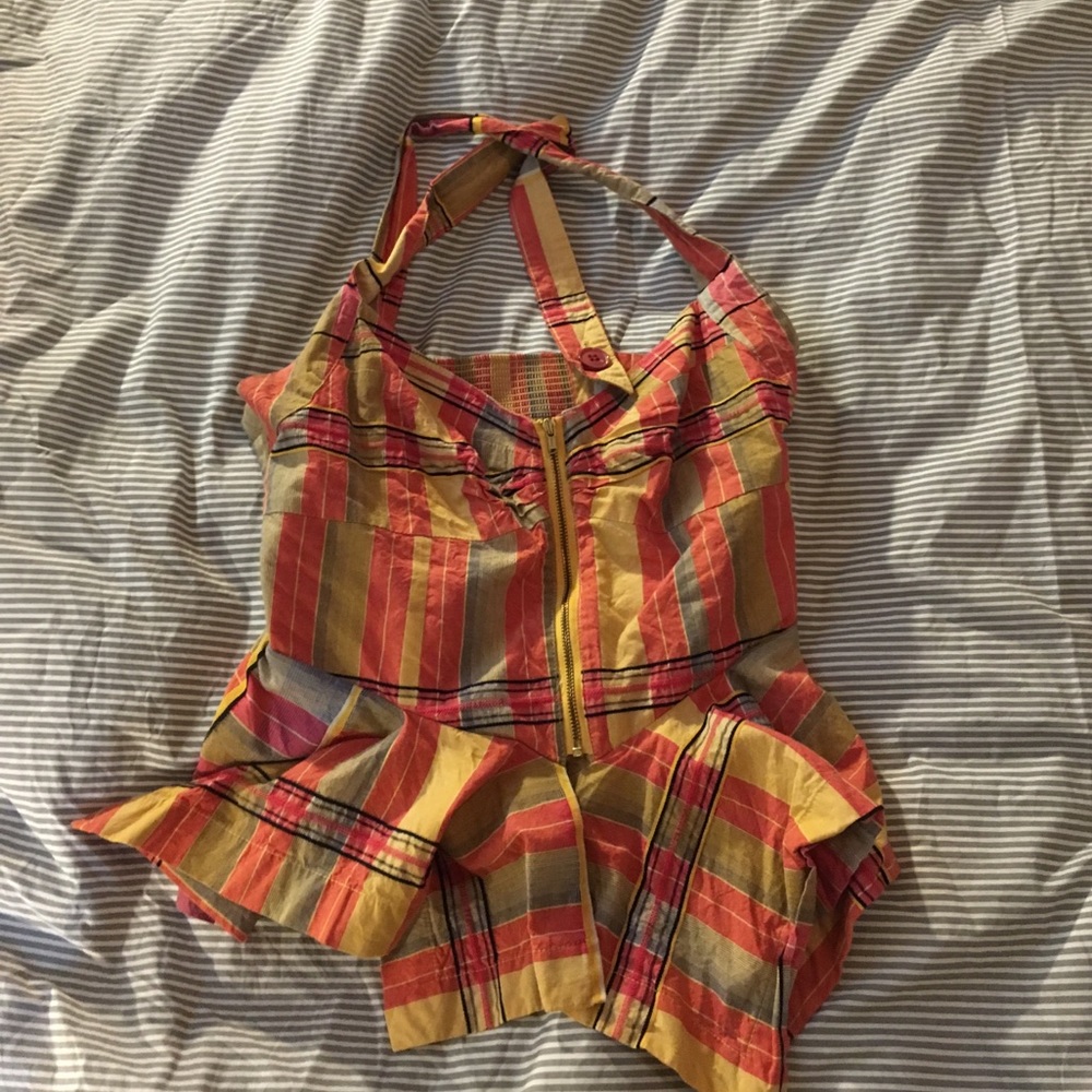 Anthropologie plaid bustier tank