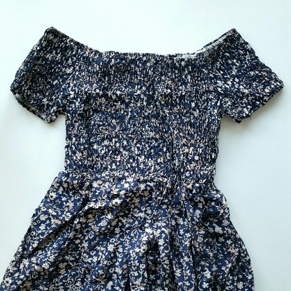 Off Shoulder Floral Boho Dress - Blue - Picture 3 of 5