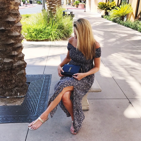 Off Shoulder Floral Boho Dress - Blue - Picture 5 of 5