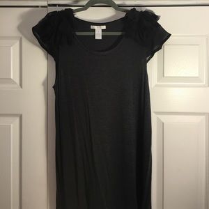 Gray tank top with ruffled cap sleeves