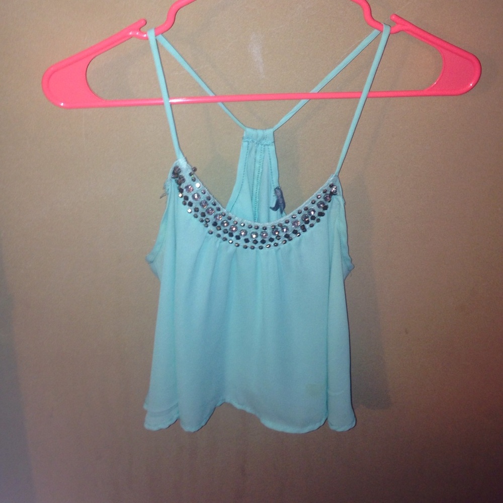 Turquoise beaded crop top