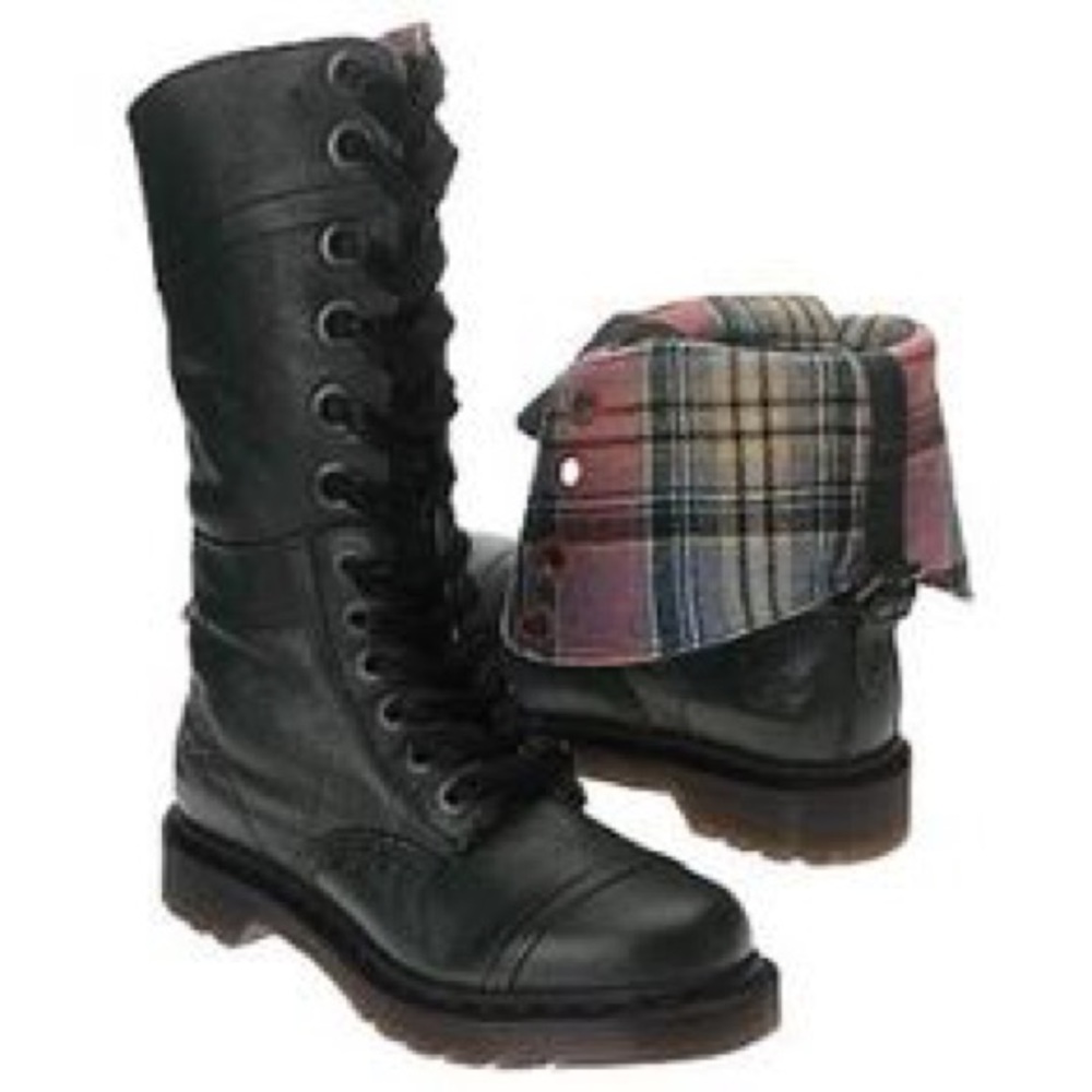 Dr. Martens 12-eye Triumph plaid fold over boots