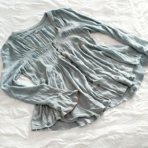 Free People Blue Bird Smocked Top