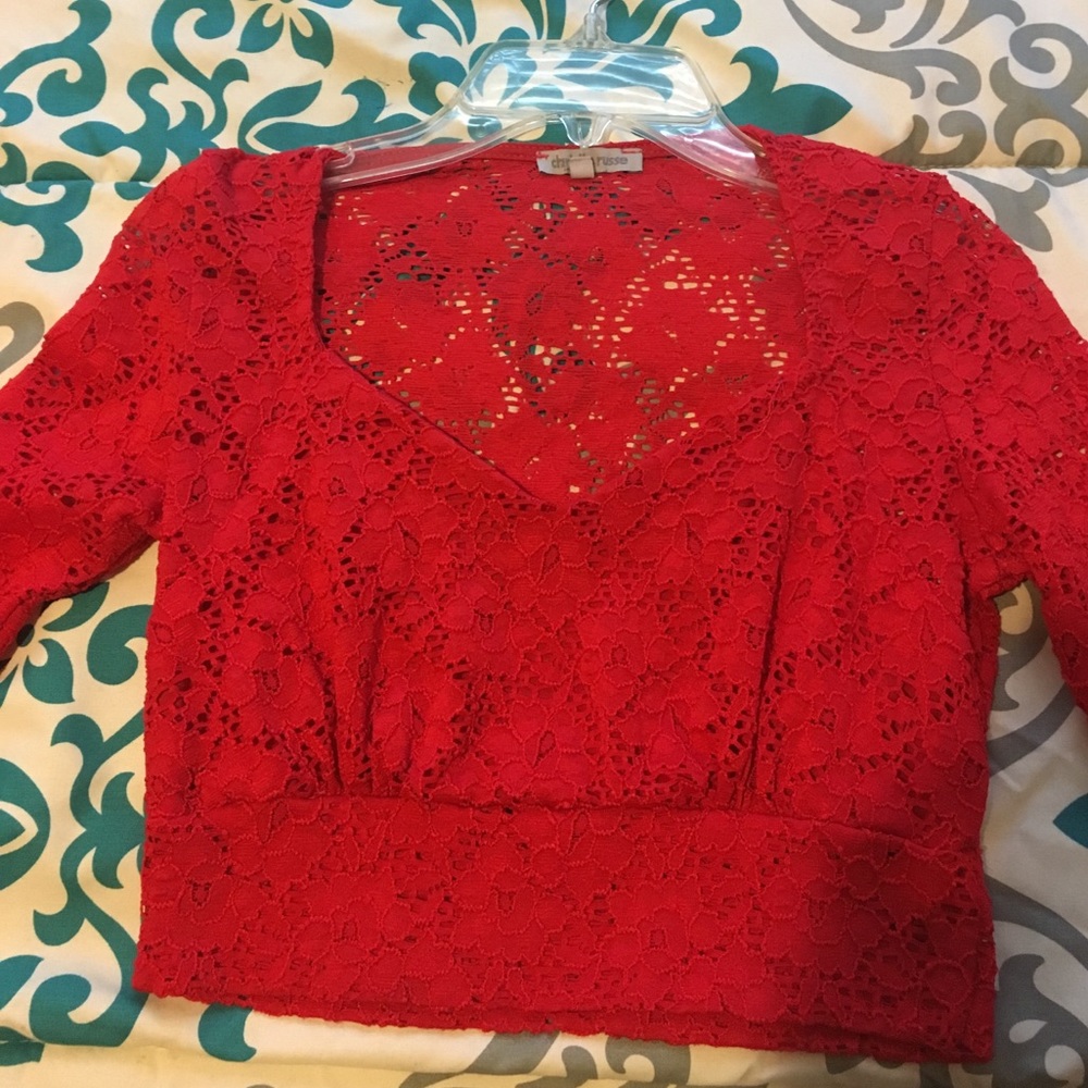 Red lace crop top