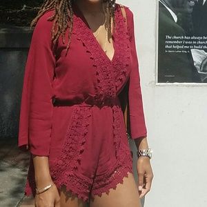 Burgundy Romper with lace!!