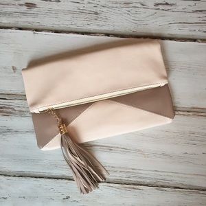 Boutique Ivory Fold Over Tassel Clutch